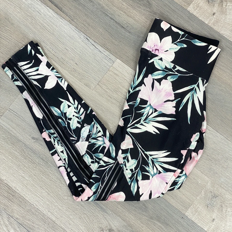 Leggings Pink Victorias Secret Mujer XS Tropical Malla Rayas Negro Rosa Tobillo Foto 3 de 4