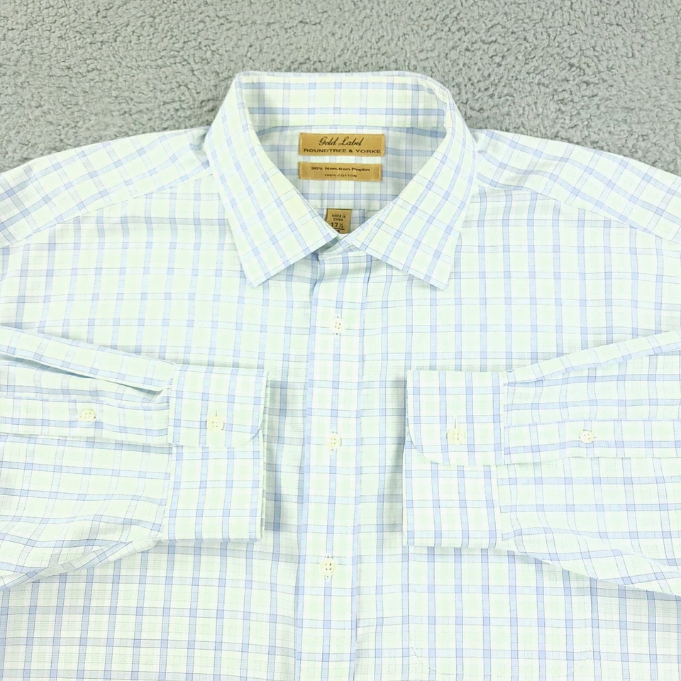 Roundtree & Yorke Shirt Mens 17 1/2 Blue Poplin Gold Label Business Office - Image 2 of 4
