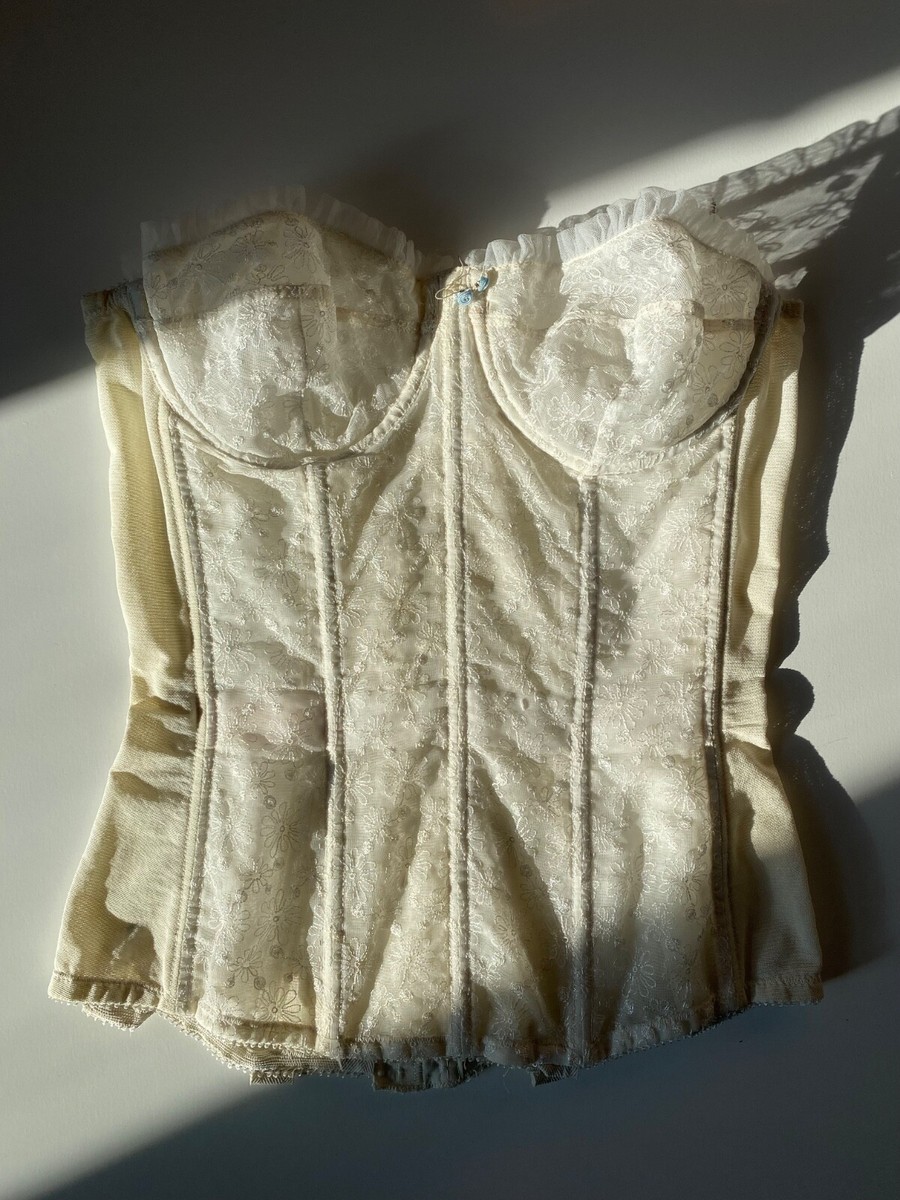 Vintage 1950s Warner's Merry Widow White Lace Boned Bustier Corset