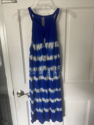 tie dye sequin dress INC International Concepts Blue White Tie Dye Sequin Dress Size Small