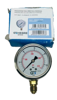 PRESSURE GAUGE  -Manometer - 1/4''BSP  0-25 bar  / 0-400 PSI GENEBRE 