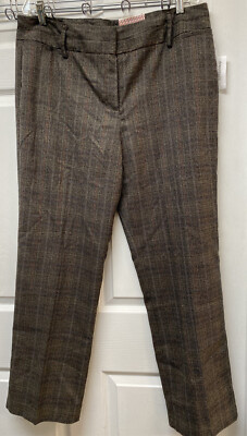 Dress Barn Woman Pants 16 Brown Plaid Straight Leg Sits Just Below