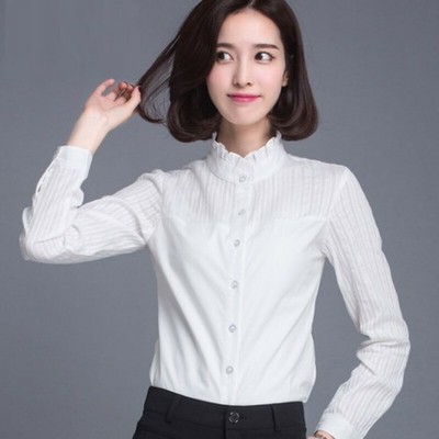 white high neck ruffle blouse