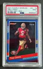 Trey Lance 2021 Clearly Donruss Clearly Retro 1991 Red RC #91-18 (/49)  PSA 9