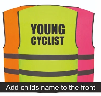 BROOK HI VIS YOUNG CYCLIST KIDS HI VIS SAFETY VEST Add Child's name to front Custom Printed