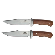 11" Survival Fixed Blade Knife 2PCS Hunting Wood Handle Full-tang Leather Sheath