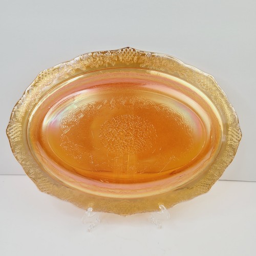 5 pc Federal Glass Marigold Normandie Iridescent Oval Plate - 8.5" Bowl - Sugar - Picture 7 of 13