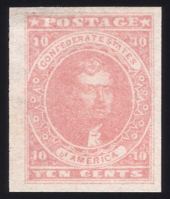 Confederate States, CSA #5 10¢ ''Pink'' Rose, Mint no gum, Huge Margins! Rare