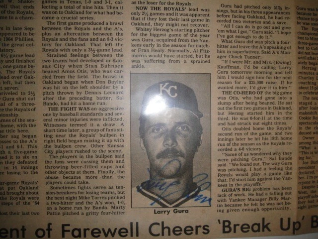 Larry Gura Kansas City Royals Pitcher Autographed Newspaper Article - Image 2 of 2