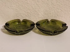 Vintage Anchor Hocking Soreno 4.25" Avocado Green Textured Glass Ashtrays 
