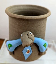 Tonala Mexican Folk Art Whimsical Funny Face Clay Planter Pencil Home Decor Cup