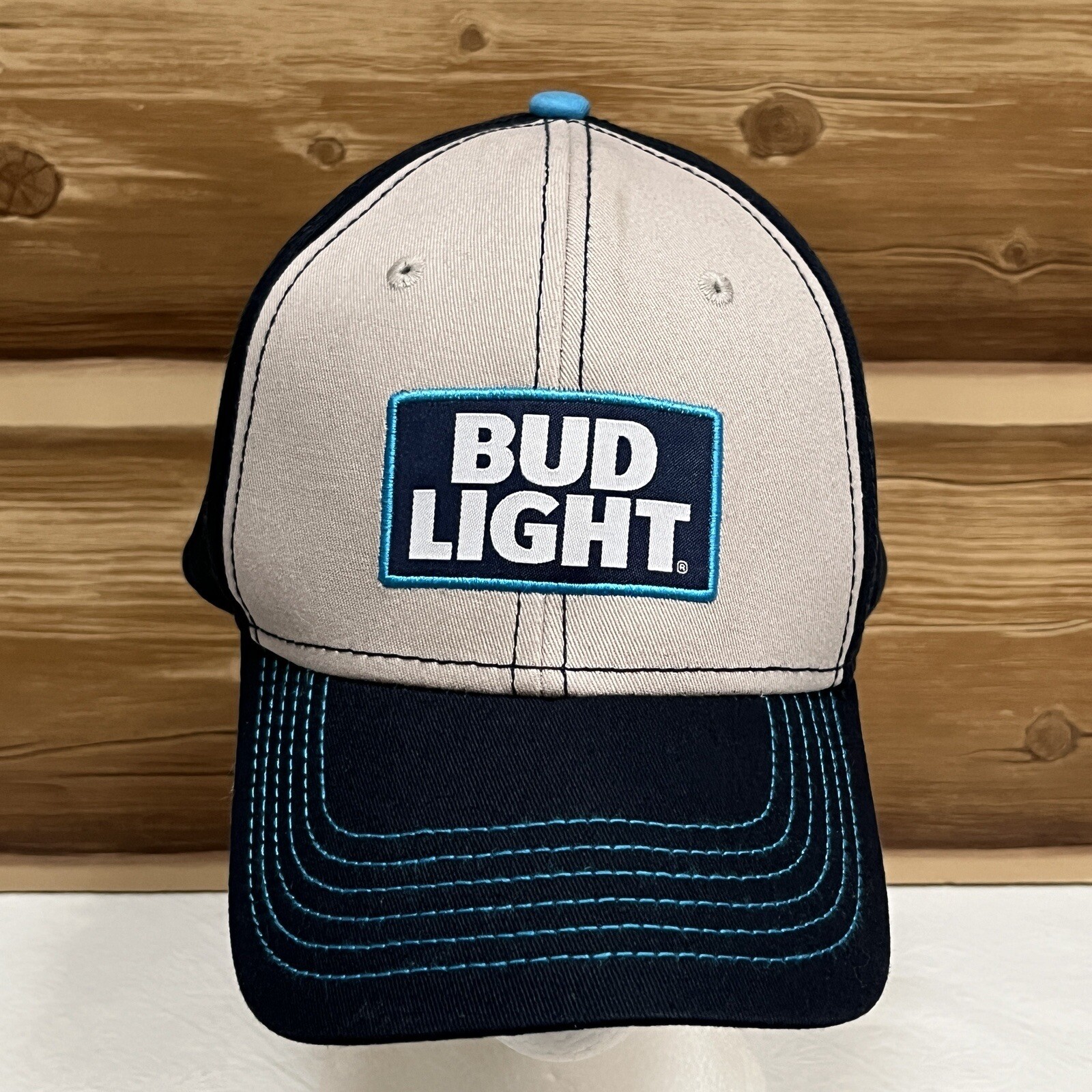 Bud Light Patch Hat Cap Strap Back Beige Blue Bee… - image 3