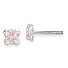.925 Sterling Silver Pink CZ Butterfly Kid's 6mm Post Earrings