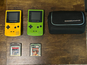 Nintendo Game Boy Color Kiwi and Yellow Consoles with Black Travel Case +2 Games
