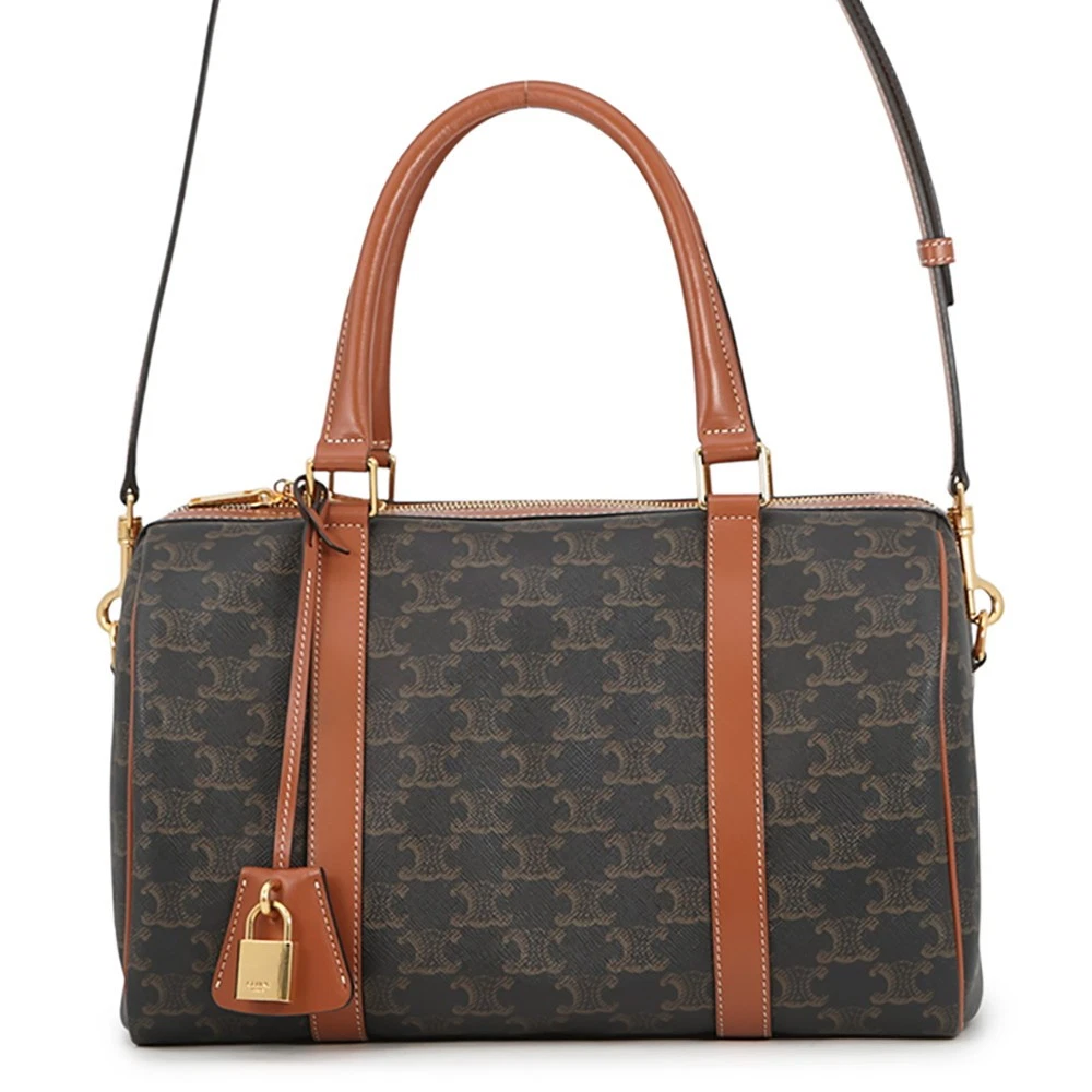 Celine — CELINE 2WAY Travel Bag Triomphe PVC/Calf Leather Tan 190372CAS.04LU