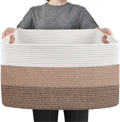 Extra Large Blanket Storage Basket, 23.6'' x 15.7'' x 14.1'' Rectangle Woven Cotton