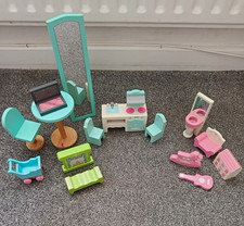 1:12 Wooden Doll&rsquo;s House Mixed Furniture Lot Table Chairs Mirror Kitchen Bed