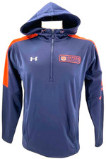 NEW AU Auburn Tigers Under Armour Navy LS 1/4 Zip Hooded Sweatshirt Men's L