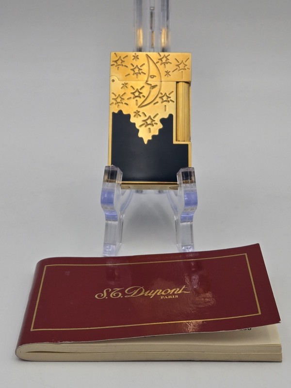1996 ST DUPONT RENDEZ-VOUS MOON LINE 2 LIGHTER GOLD CHINESE LACQUER LIMITED ED.