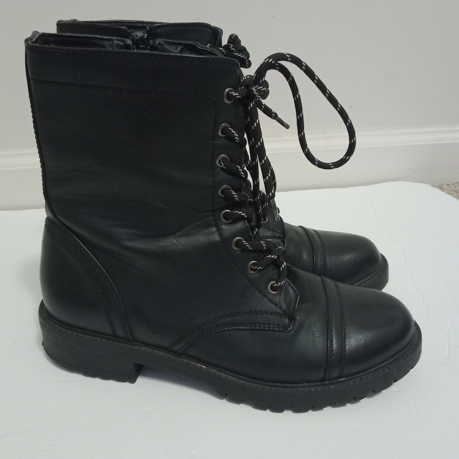 SAOLA Stivali Madden Ragazza Neri 8 Combat Goth Ecopelle Stivali Zip Suola Angola Caviglia