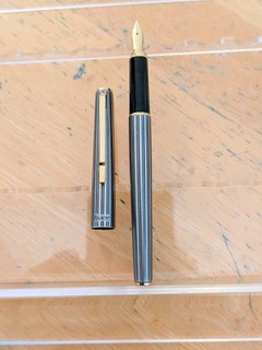 vtg Nos Steel Black Stripe Platinum Fountain Pen Steel Gp Ef Nib