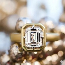 2.00Ct Emerald Cut Lab Created Women's Wedding Ring 14K Yellow Gold Plated