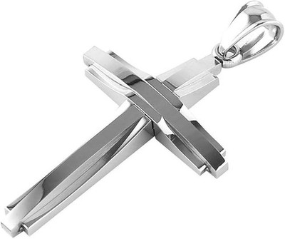 HZMAN Mens Stainless Steel Silver Cross Pendant Necklace 22+2'' Chain