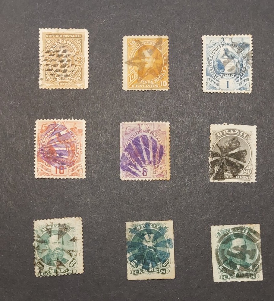 Stamps of Brazil, Guatemala and Salvador.