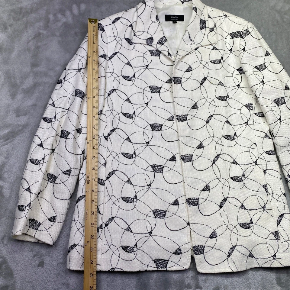 Zanella Allison Blazer Linen Womens Size 10 White Black Geometric Print Italy - Image 2 of 4