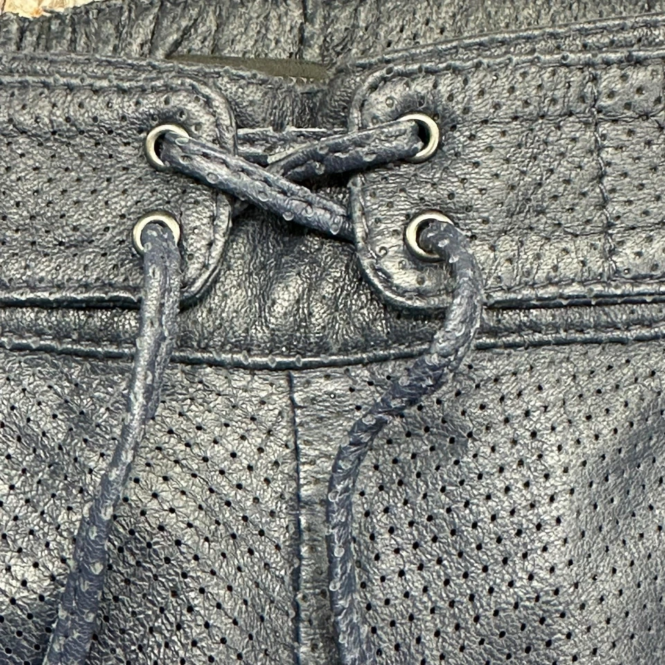 J Crew Collection Pants Women 6 Navy Perforated Leather Straight Leg Grunge Edgy - Image 2 of 4