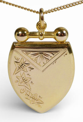 Antique Australian Solid 9ct Yellow Gold Large Shield Necklace Pendant Fob Blank