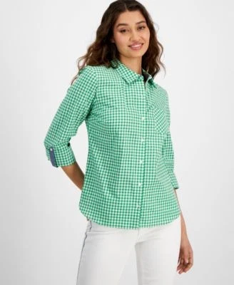 Tommy Hilfiger Womens Cotton Gingham Roll-Ta 196701457165 XS RT $69.5