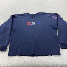 Vintage USA Sweatshirt Navy Blue Graphic Crewneck Adult M Cropped