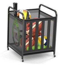 Large Rolling Ball Storage Cart   Metal Ball Bin with Lockable Wheels and