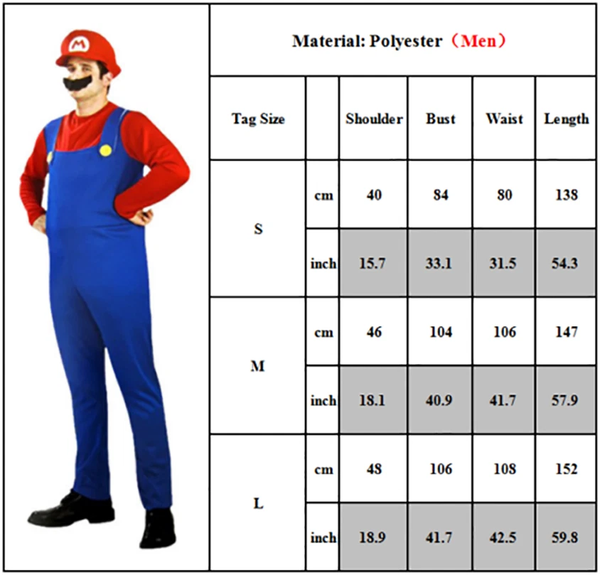 Déguisement Halloween homme femme adulte Super Mario et Luigi robe fantaisie plombier Bros - Photo 2/4