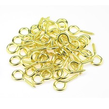 50 PCS 8 Screw Eyes, Screw in Eye Hooks, Metal Pins, Brass Plated Steel, Gold