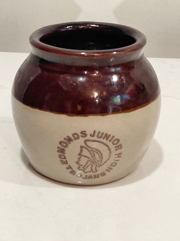 Edmonds Washington Jr. High Trojans Advertising Minature Bean Pot Jug Pre 1975
