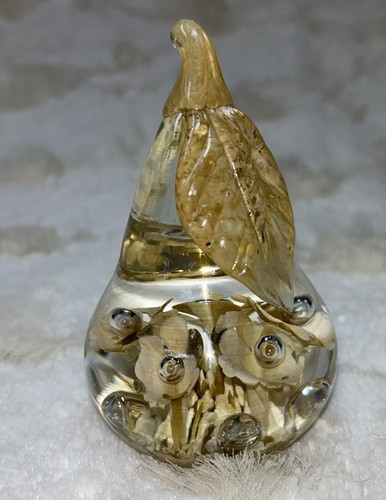 Vintage Maude And Bob St. Clair Clear/Beige Pear Paperweight Flowers/Bubbles - Picture 2 of 12