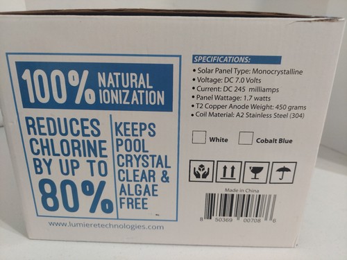 Ionizador solar para piscina Lumiere AK600 alimentado por energía solar y sin productos químicos - NUEVO EN CAJA - Imagen 3 de 4