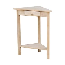 Corner Accent Table Solid Real Wood, Sturdy Parawood, 19.7" W x 9.9" D x 24" ...