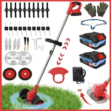 Electric Cordless Grass String Trimmer 2 Battery Lawn Edger Weed Wacker Cutter