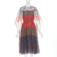VALENTINO 2015 Runway colorblocked gradient tiered lace cape back dress IT38 XXS