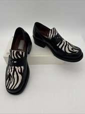 Versus Gianni Versace Vintage Penny Loafer Zebra Print Calf Hair Shoes Mens US 8