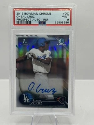 Oneal Cruz Auto Refractor 268/499 PSA 9 2016 Bowman Chrome Prospect LA Dodgers