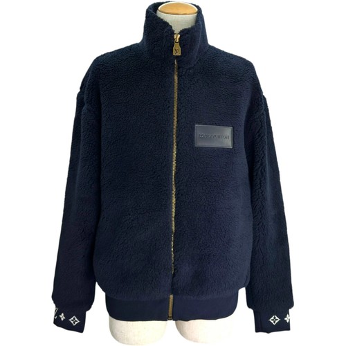 Louis Vuitton Men's Navy Polyester Leather Patch Fleece Blouson M Used