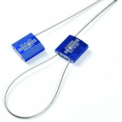 100 Blue Steel Cable Seals with Barcode - High Numbered Truck Seals - Anti-Ta...