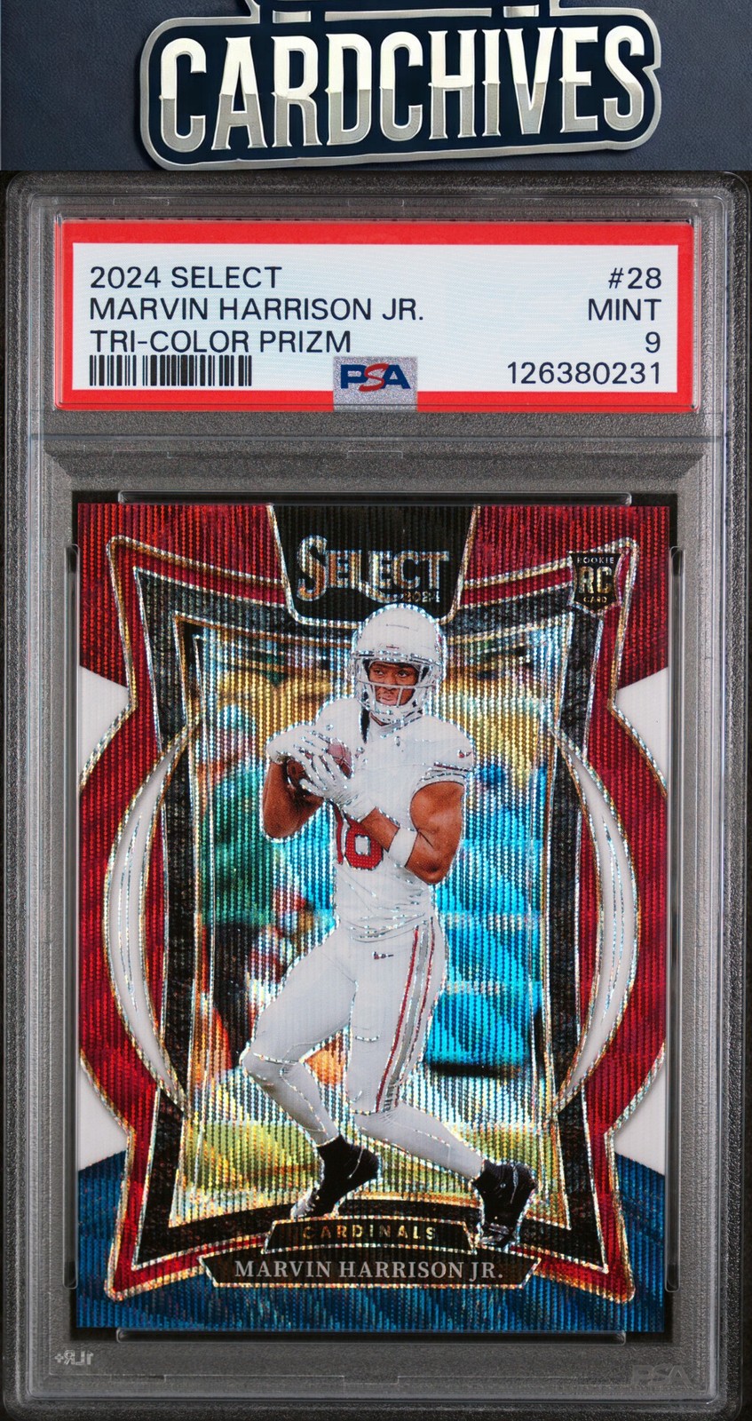 Marvin Harrison Jr. 2024 Panini Select #28 Tri-Color Prizm #/299 PSA 9 MINT