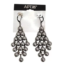 APT. 9 Women's Gunmetal Plated Faux Gray Pearl Leverback Earrings NWT