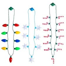 POPLAY Christmas Light Up Necklaces, 3PCS 36~41inch Glowing Necklaces Snowfla...