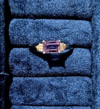 White Gold 9ct Amethyst and Diamond Ring Size Q